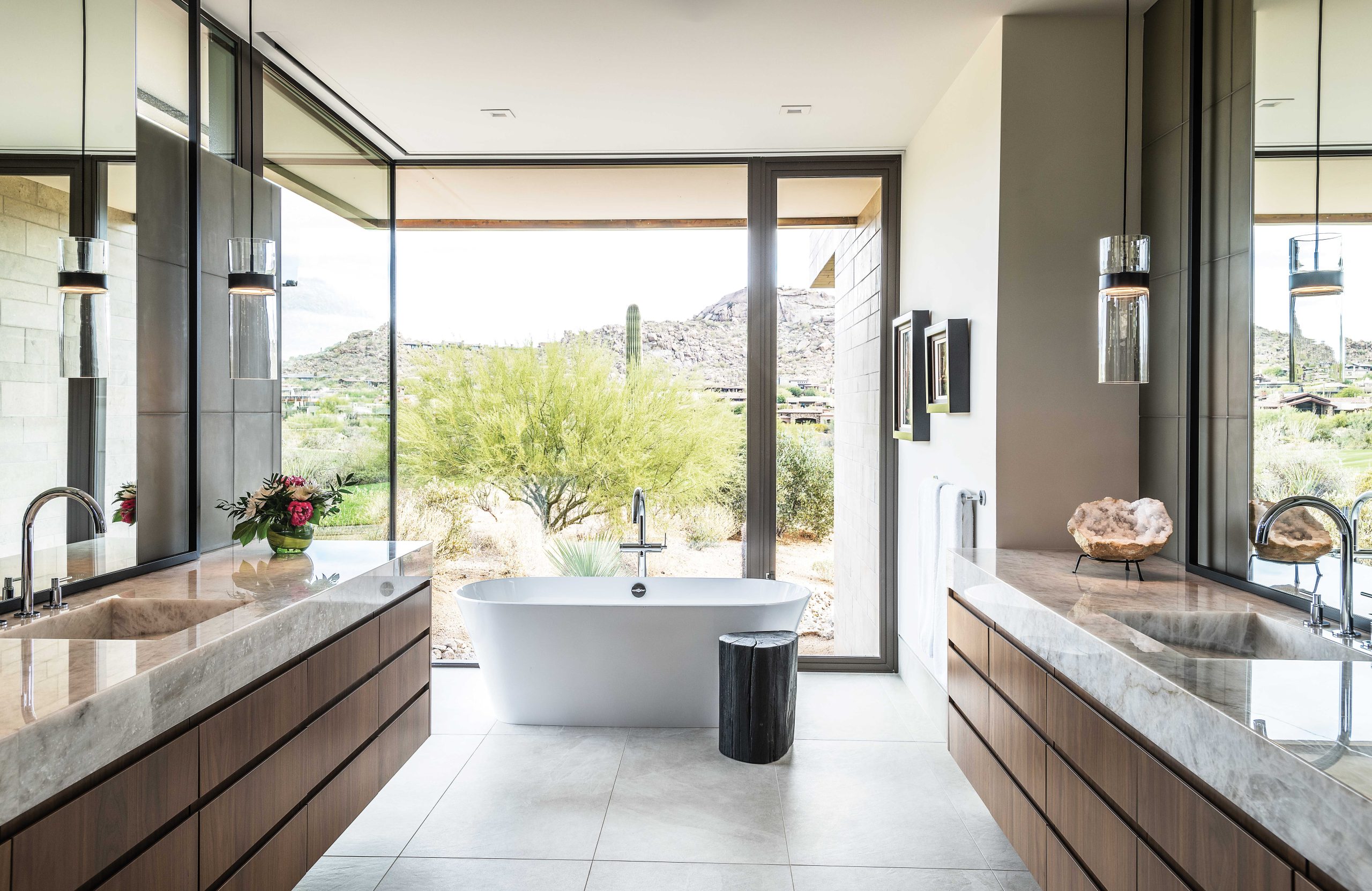 Master bath with desert view